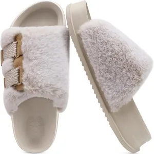 KuaiLu Women's Orthotic Slippers With Arch Support Soft Cushion Sandal Slippers for Woman Ladies Fashion Open Toe Faux Fur Platform Slipper Indoor Outdoor Size 6~12