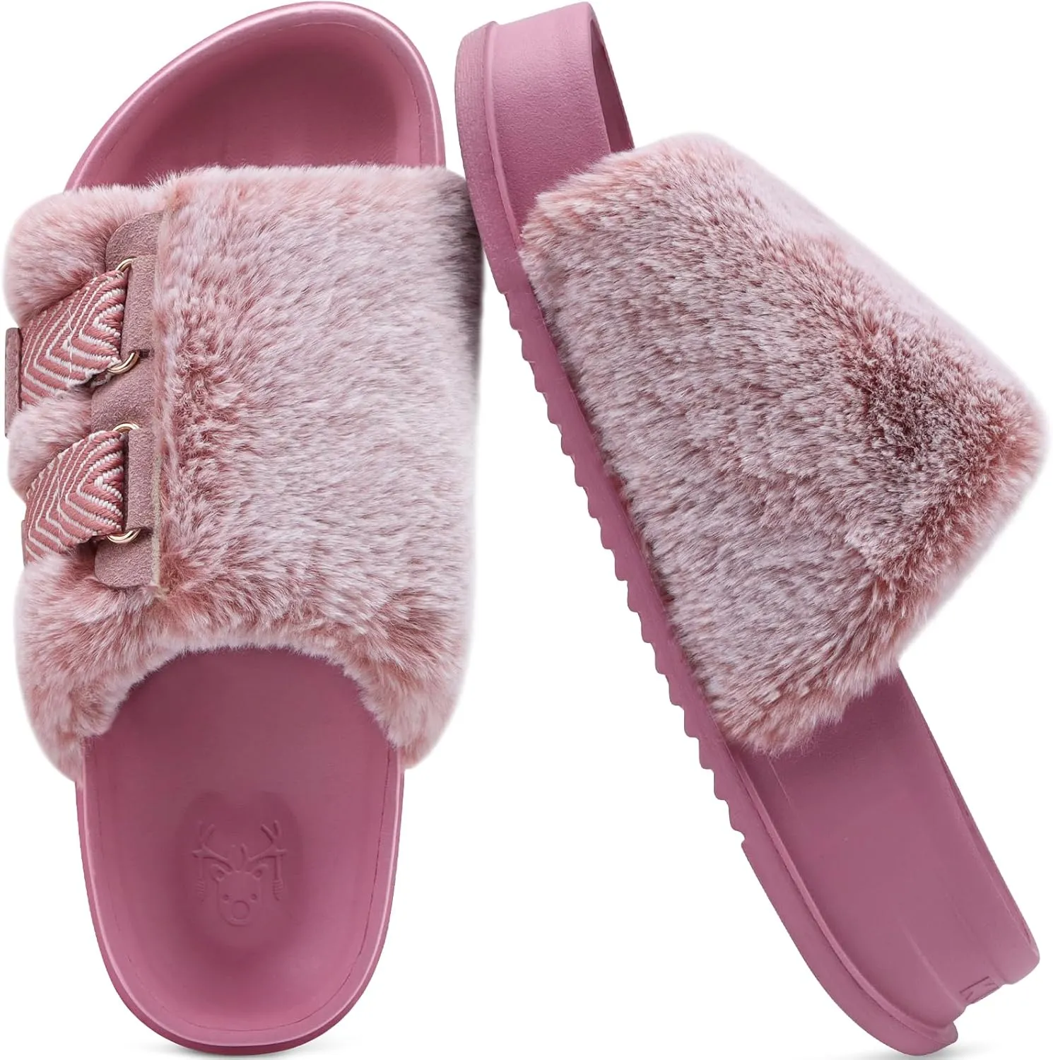 KuaiLu Women's Orthotic Slippers With Arch Support Soft Cushion Sandal Slippers for Woman Ladies Fashion Open Toe Faux Fur Platform Slipper Indoor Outdoor Size 6~12