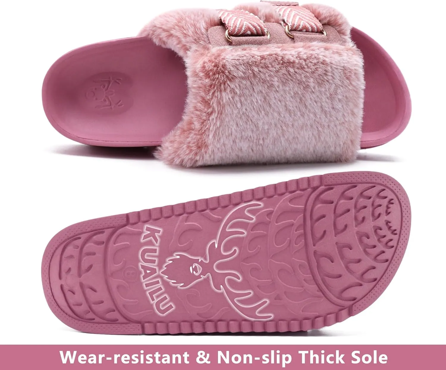 KuaiLu Women's Orthotic Slippers With Arch Support Soft Cushion Sandal Slippers for Woman Ladies Fashion Open Toe Faux Fur Platform Slipper Indoor Outdoor Size 6~12