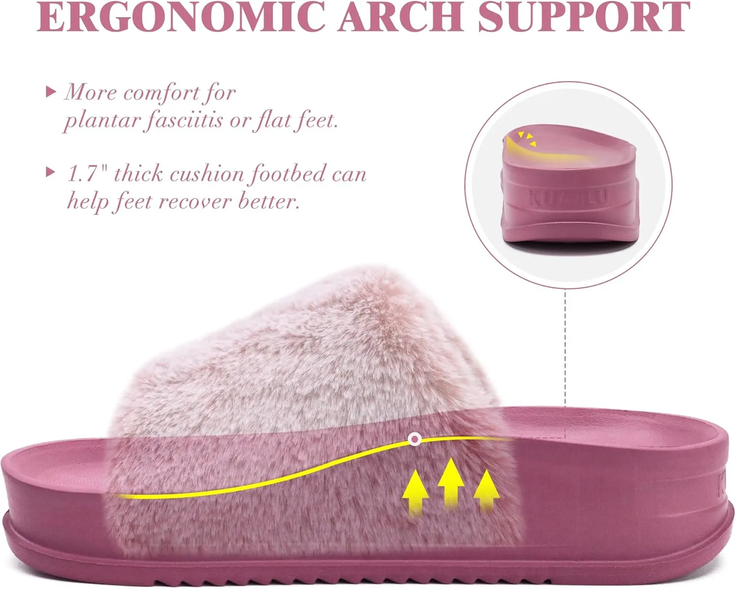 KuaiLu Women's Orthotic Slippers With Arch Support Soft Cushion Sandal Slippers for Woman Ladies Fashion Open Toe Faux Fur Platform Slipper Indoor Outdoor Size 6~12