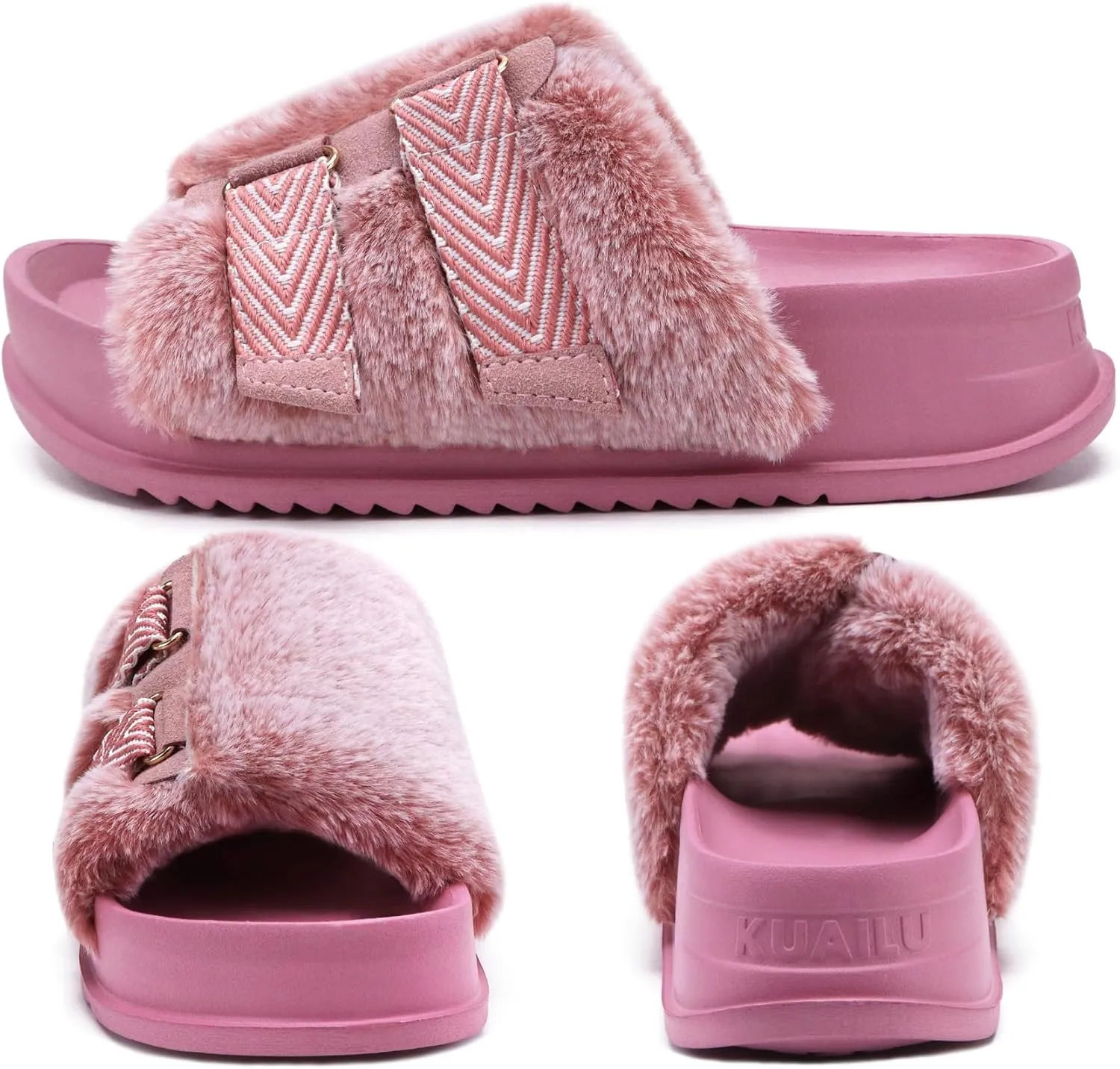 KuaiLu Women's Orthotic Slippers With Arch Support Soft Cushion Sandal Slippers for Woman Ladies Fashion Open Toe Faux Fur Platform Slipper Indoor Outdoor Size 6~12
