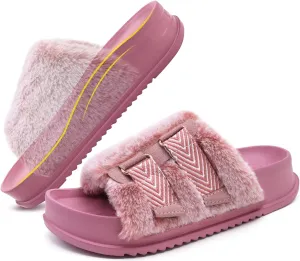 KuaiLu Women's Orthotic Slippers With Arch Support Soft Cushion Sandal Slippers for Woman Ladies Fashion Open Toe Faux Fur Platform Slipper Indoor Outdoor Size 6~12