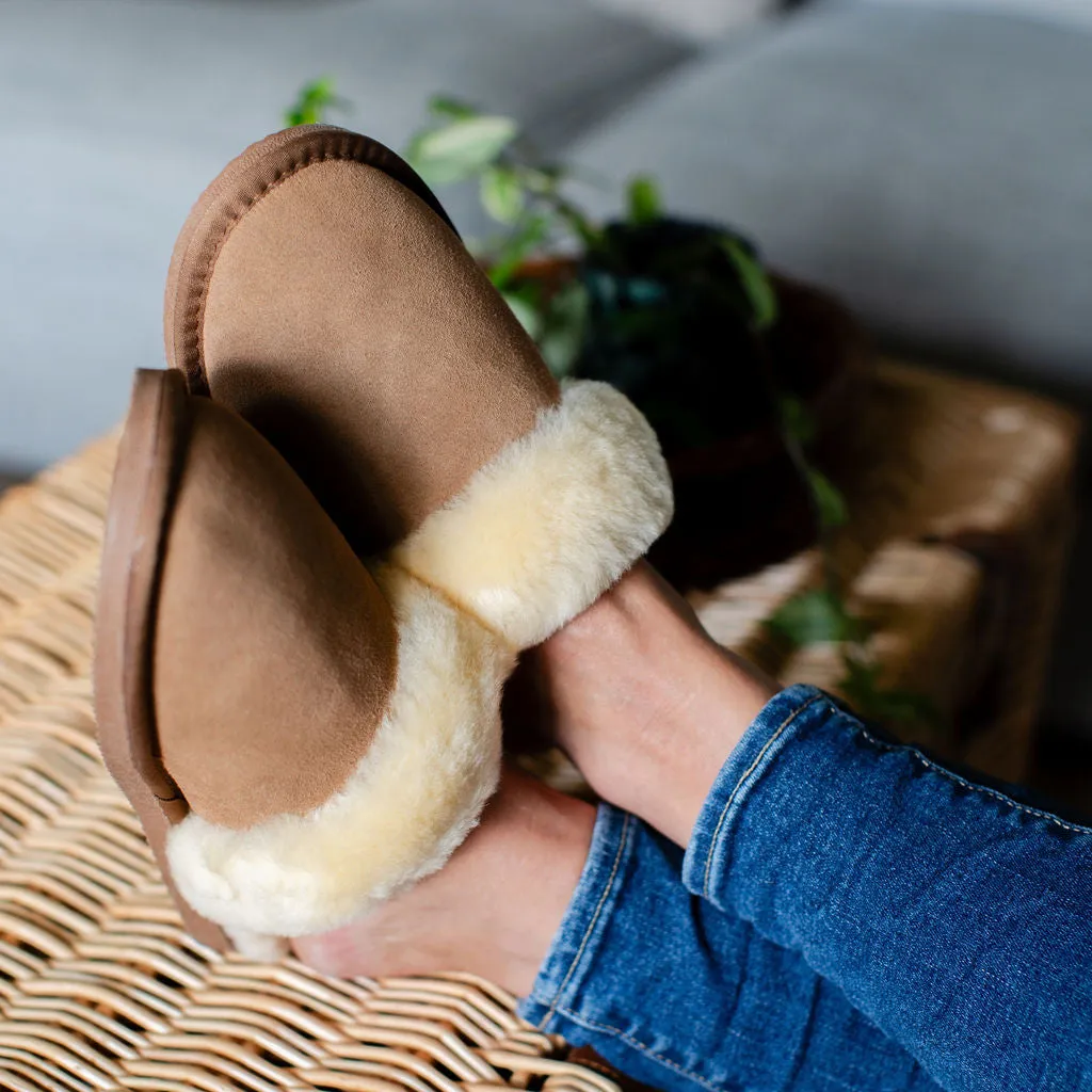 Ladies 'Luna' Lambswool Lined Slipper Mule - Chestnut