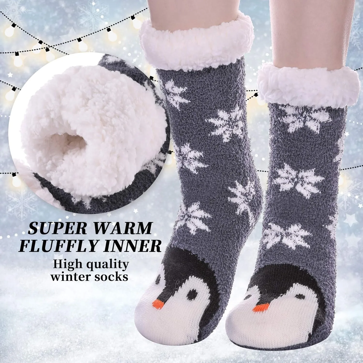 LANLEO Fuzzy Slipper Socks For Women with Grippers Winter Warm Thick Plush Fleece Lining Non Slip Animal Home Socks