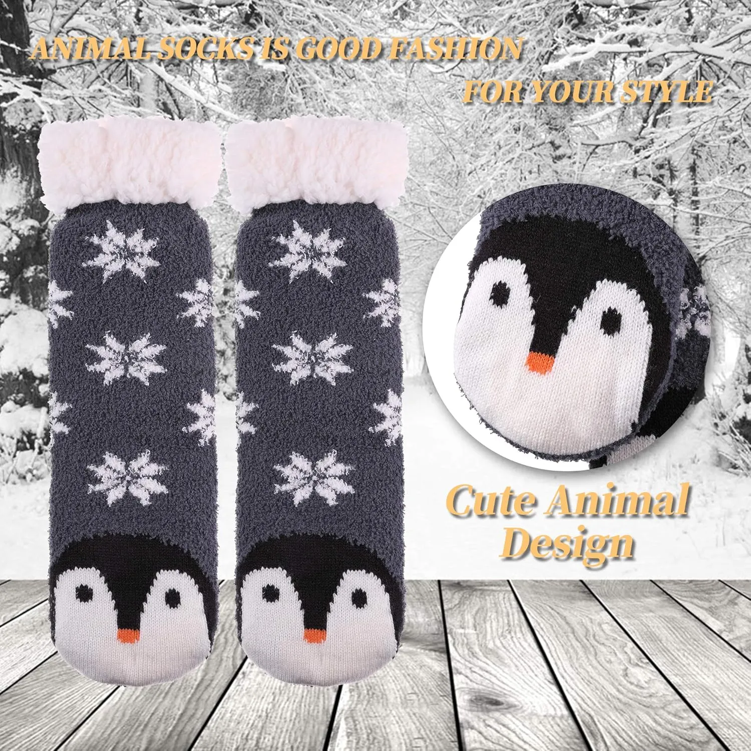 LANLEO Fuzzy Slipper Socks For Women with Grippers Winter Warm Thick Plush Fleece Lining Non Slip Animal Home Socks