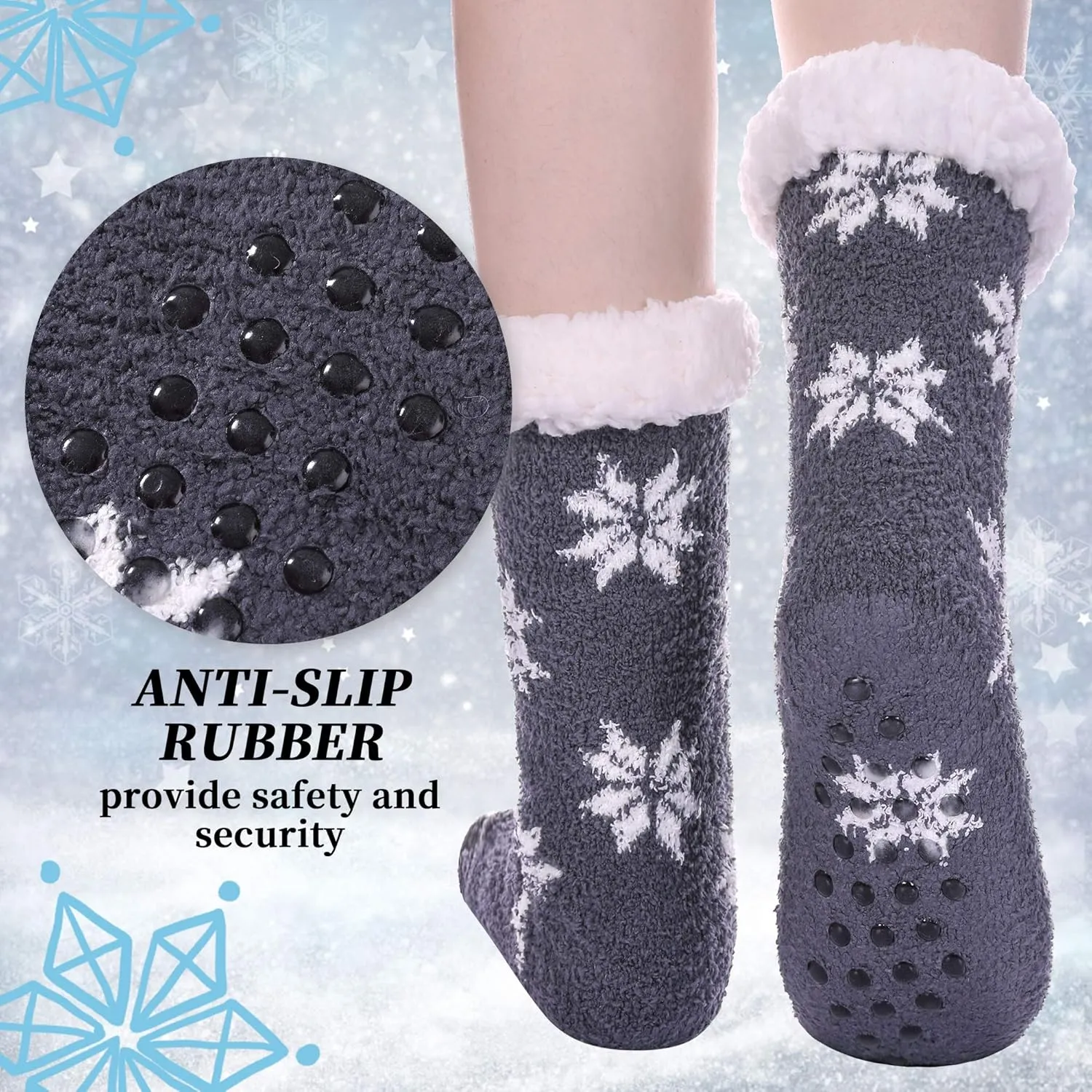 LANLEO Fuzzy Slipper Socks For Women with Grippers Winter Warm Thick Plush Fleece Lining Non Slip Animal Home Socks