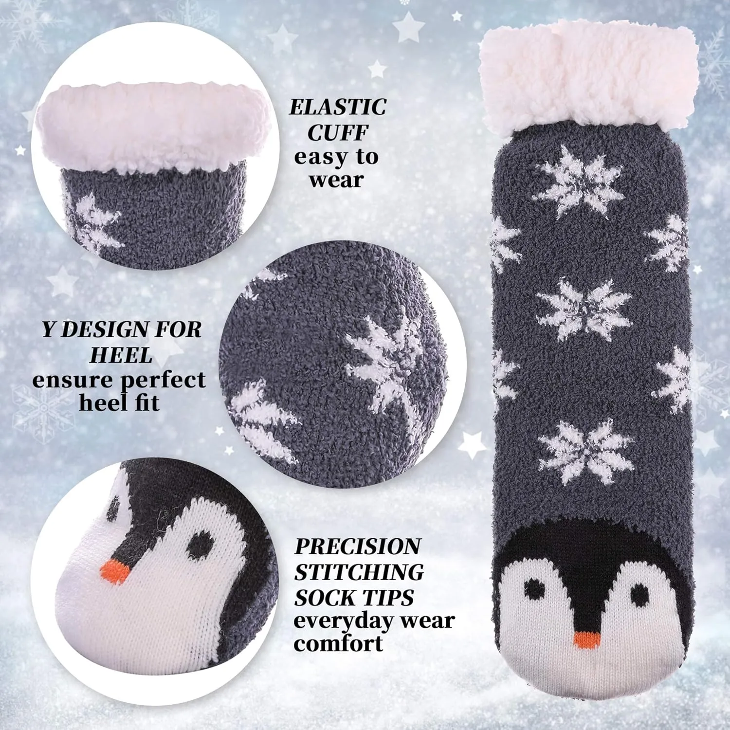 LANLEO Fuzzy Slipper Socks For Women with Grippers Winter Warm Thick Plush Fleece Lining Non Slip Animal Home Socks