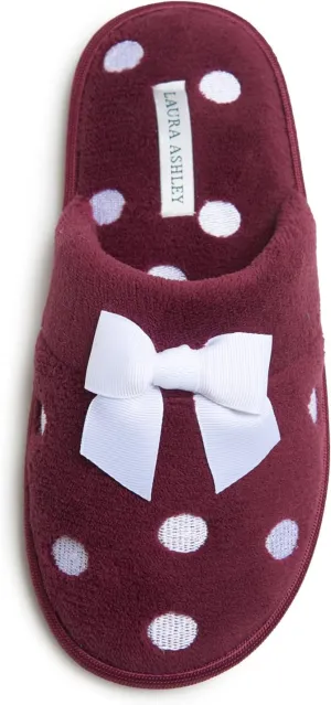Laura Ashley Ladies Embroidered Soft Terry Scuff Slipper