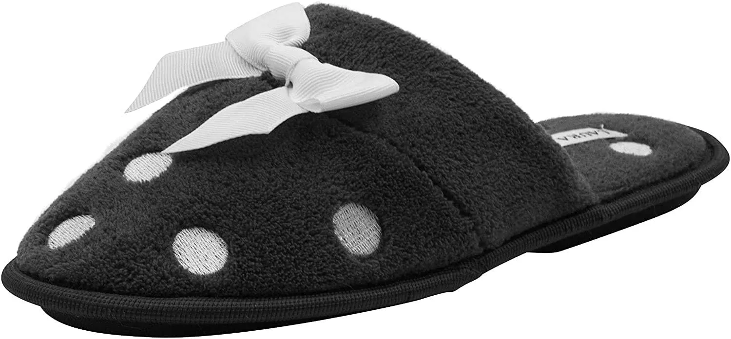 Laura Ashley Ladies Embroidered Soft Terry Scuff Slipper