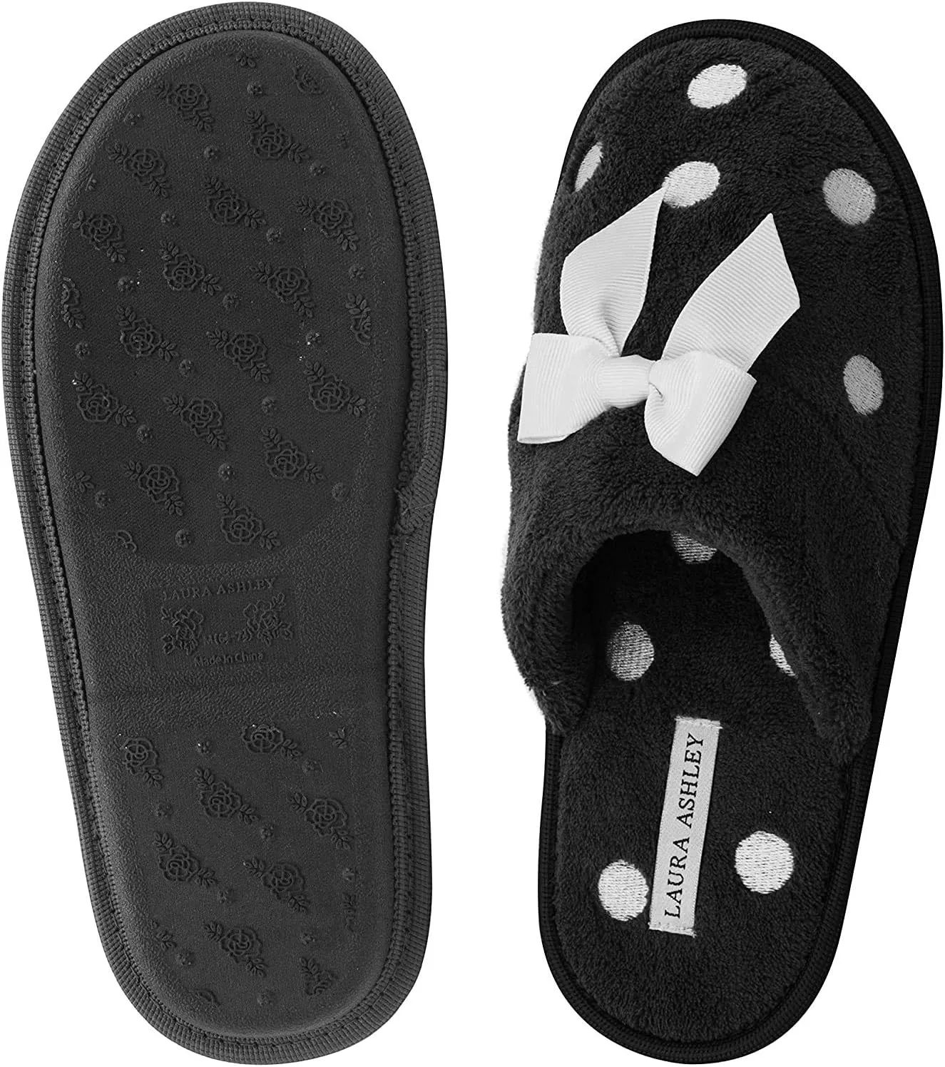 Laura Ashley Ladies Embroidered Soft Terry Scuff Slipper