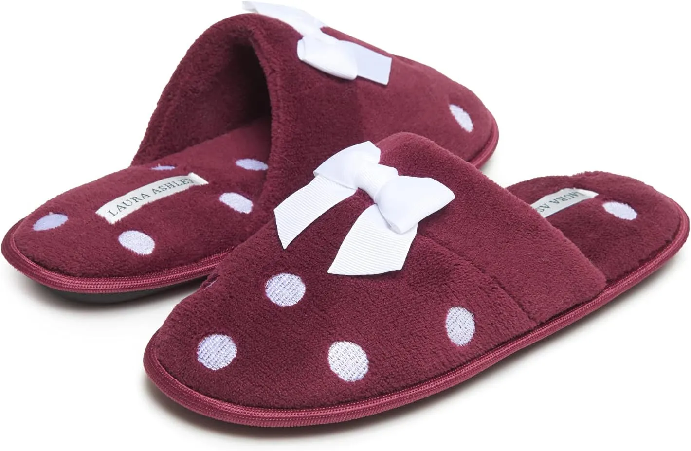 Laura Ashley Ladies Embroidered Soft Terry Scuff Slipper