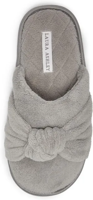 Laura Ashley Soft Terry Knot Scuff Slippers for Women - Comfy Non Slip Closed Toe Bedroom Slipper - Cozy Slide On Womens House Slippers