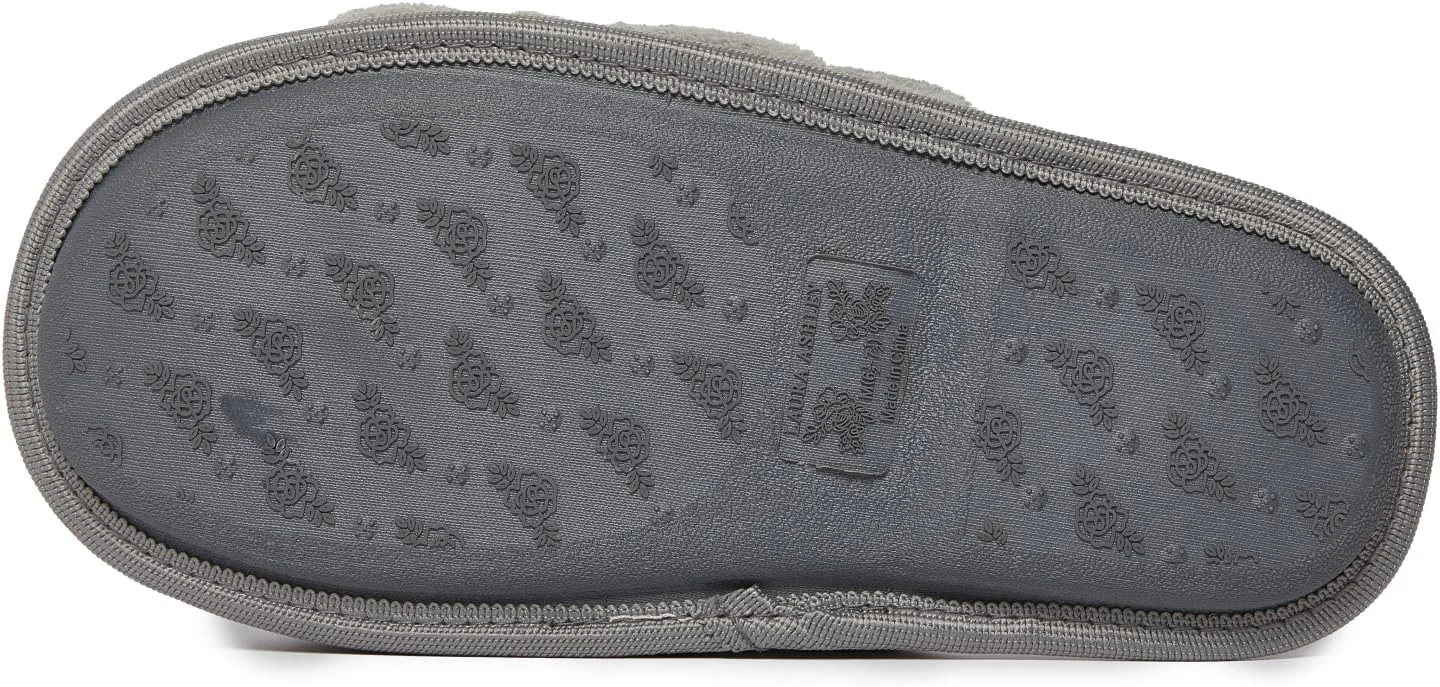 Laura Ashley Soft Terry Knot Scuff Slippers for Women - Comfy Non Slip Closed Toe Bedroom Slipper - Cozy Slide On Womens House Slippers