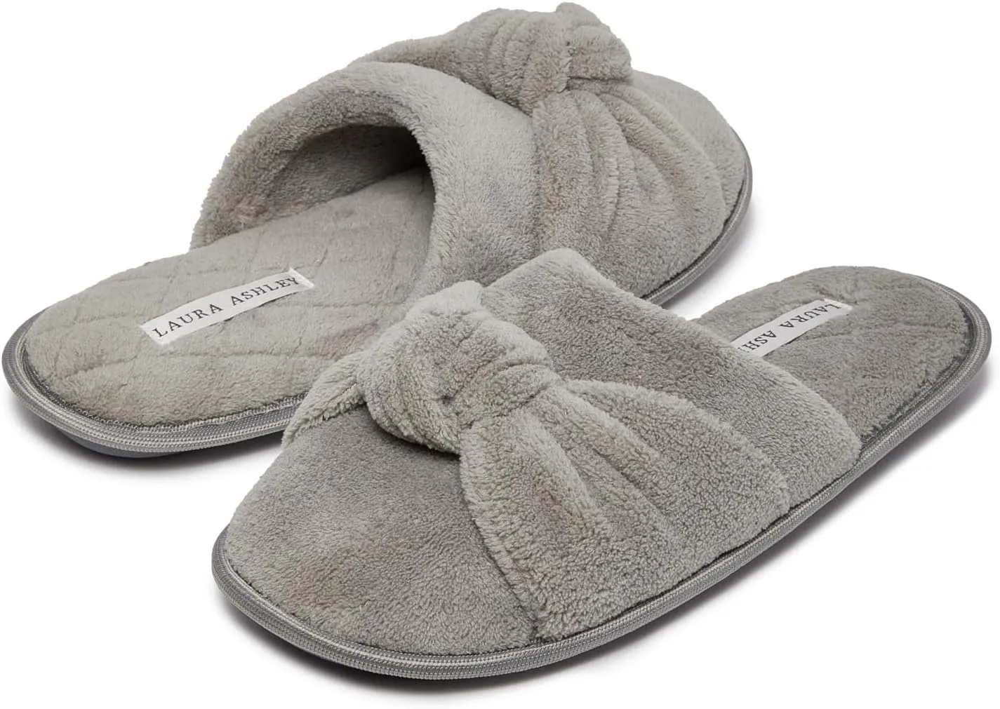 Laura Ashley Soft Terry Knot Scuff Slippers for Women - Comfy Non Slip Closed Toe Bedroom Slipper - Cozy Slide On Womens House Slippers