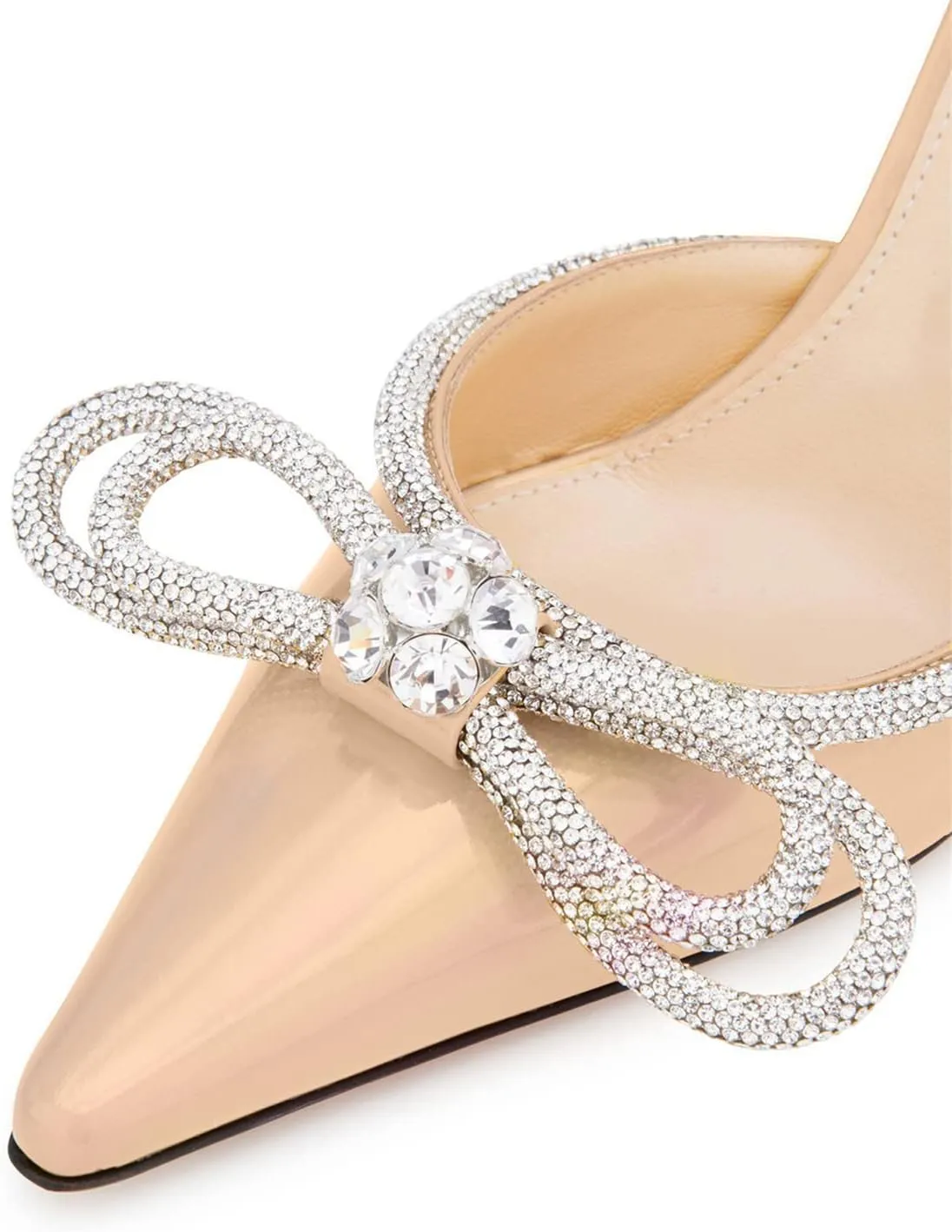 LauraVicci Women High Heeled Mules Rhinestone Embellished Crystal Double Bow Satin Sandals Pointy Toe Stiletto Shoes Summer Bridal Shoes