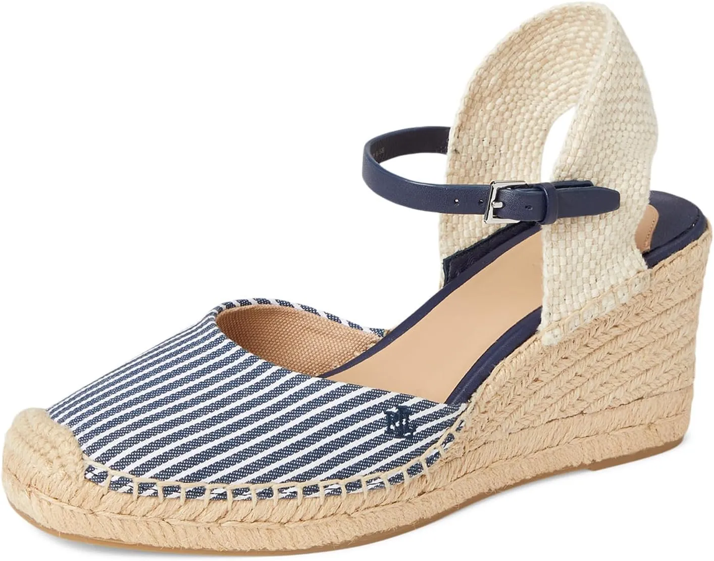 Lauren Ralph Lauren Women's Robby Striped Canvas & Jute Espadrille Wedge Sandal