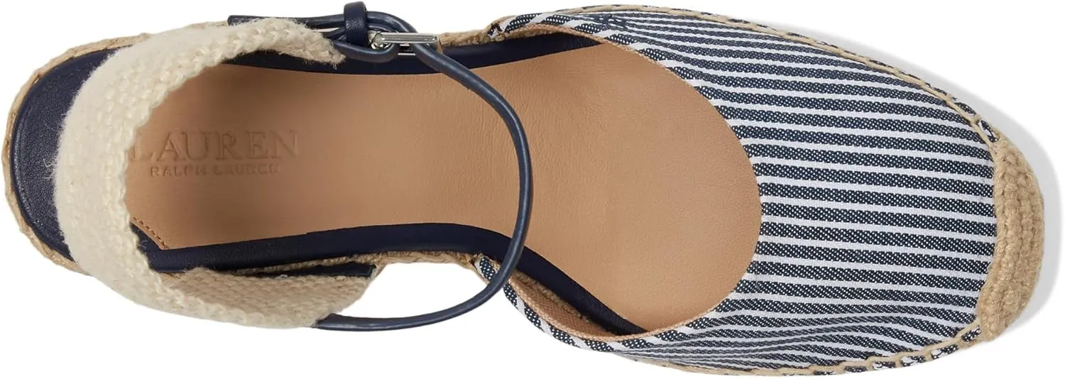 Lauren Ralph Lauren Women's Robby Striped Canvas & Jute Espadrille Wedge Sandal