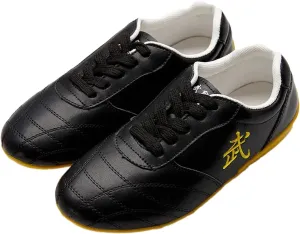Leather Kung Fu Tai Chi Shoe for Women Men Chinese Wu shu Trainer Shoes Karate Taekwondo Sneakers Boxing Tai Ji Kong Fu Sport Shoes (Size:42EU,Color:Black)