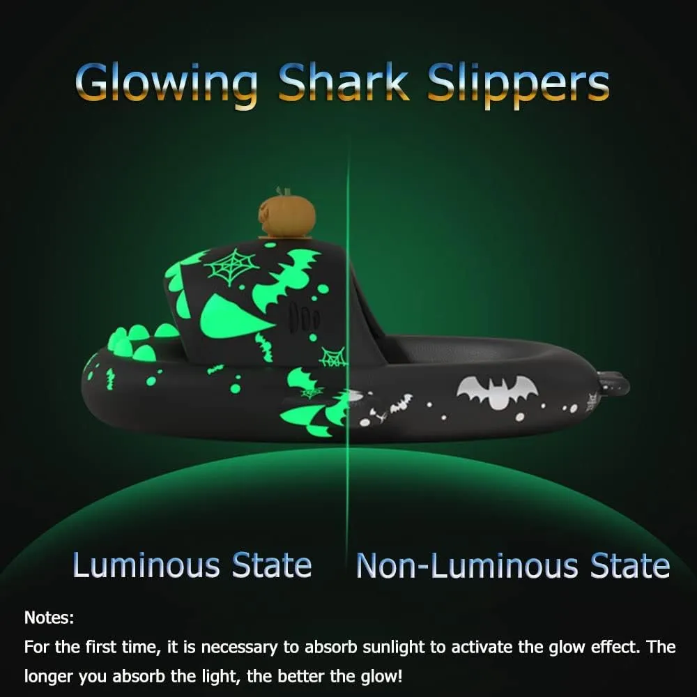 LELEBEAR Halloween Shark Slippers Halloween Shark Slides Christmas Spooky Shark Slides Glow in the Dark