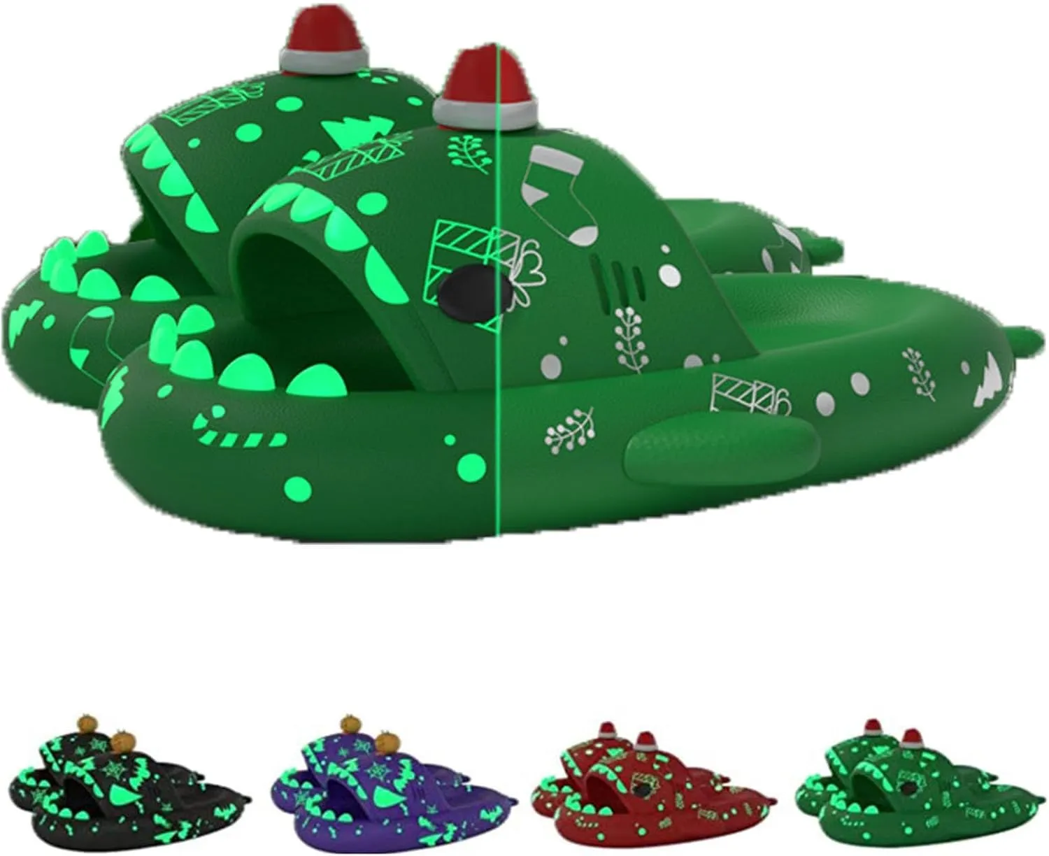 LELEBEAR Halloween Shark Slippers Halloween Shark Slides Christmas Spooky Shark Slides Glow in the Dark