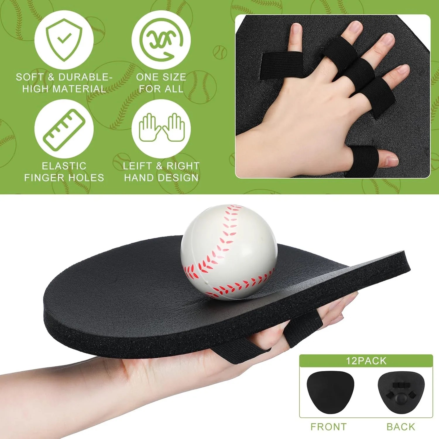 Leyndo Baseball Training Glove Foam Fielding Trainer Infield Training Gloves Baseball Fielding Gloves for Quick Hands Batting Practice Two Hands, Black Color