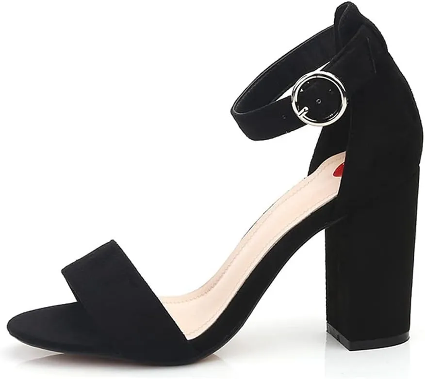 LizFoYa Women Single Strap Sandals Shoes Open Toe Ankle Strap Summer Dress Heeled Sandals Retro Chunky Heels