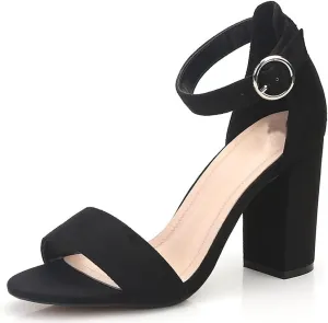 LizFoYa Women Single Strap Sandals Shoes Open Toe Ankle Strap Summer Dress Heeled Sandals Retro Chunky Heels