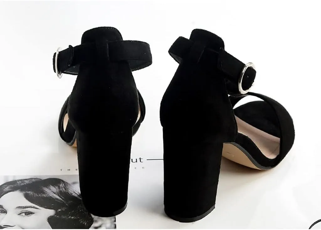LizFoYa Women Single Strap Sandals Shoes Open Toe Ankle Strap Summer Dress Heeled Sandals Retro Chunky Heels