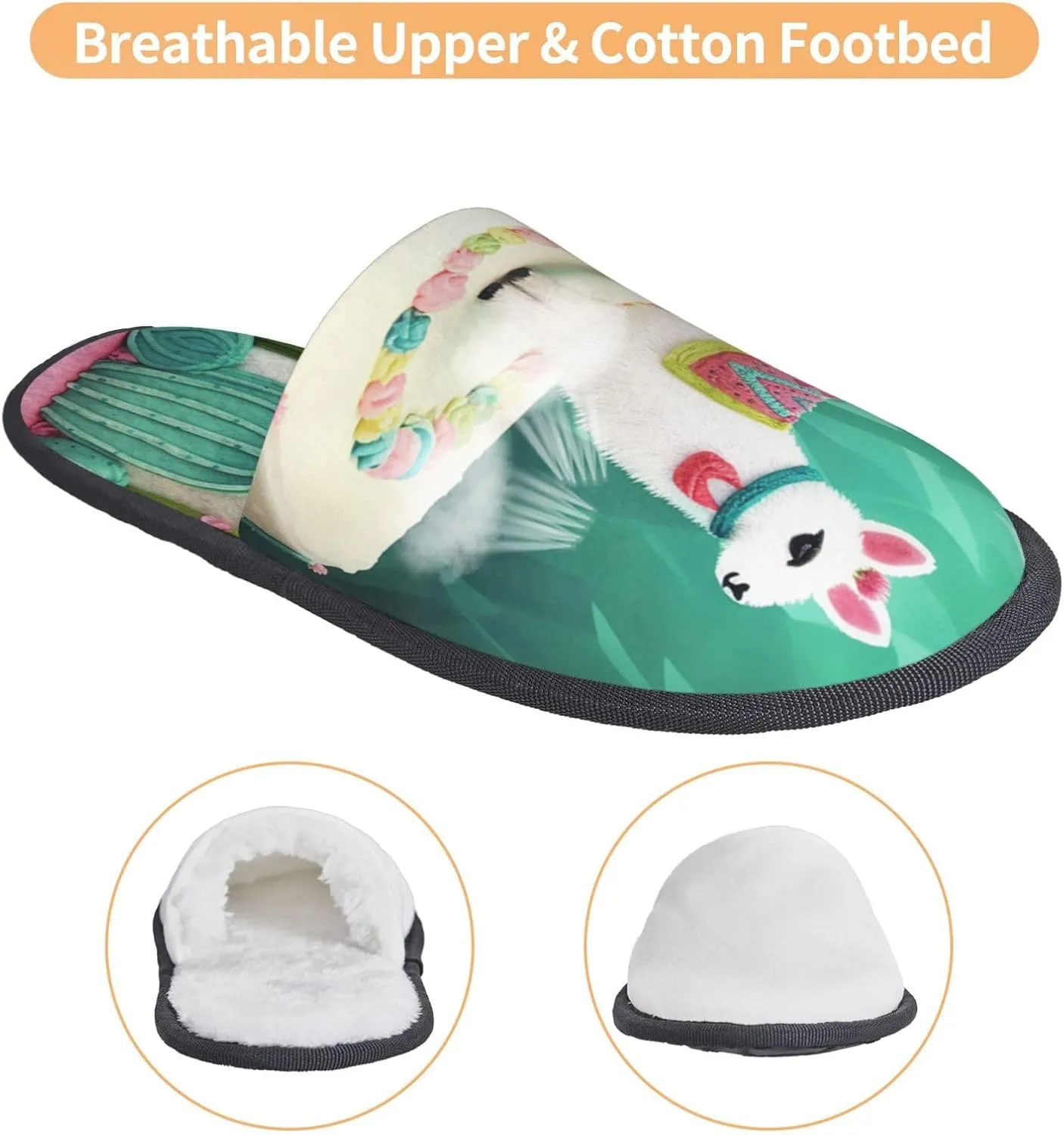 Llama Alpaca Cake Cactus Women's Fuzzy Slippers Slip-on Slipper Soft Comfy Bedroom Slippers Non-slip House Shoes
