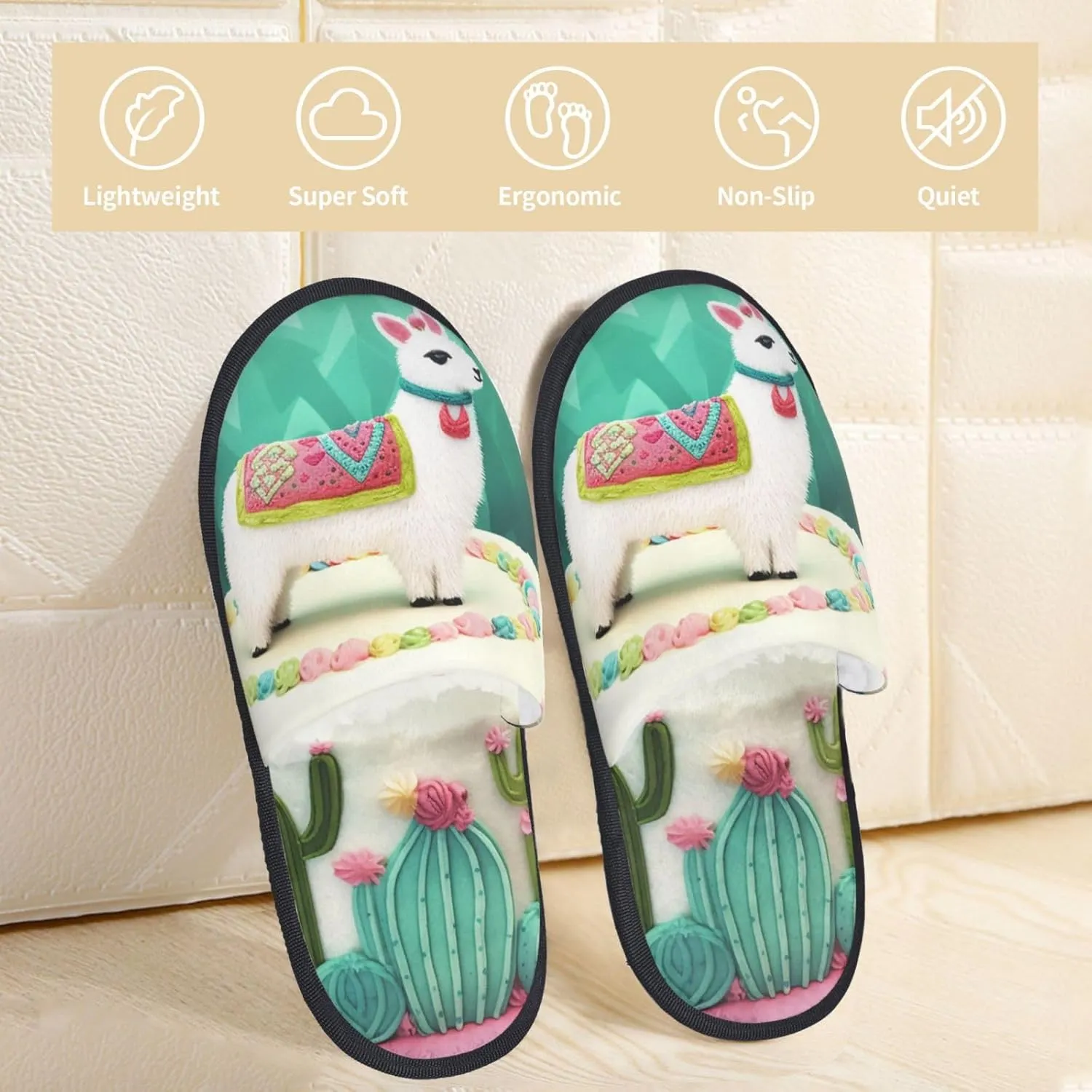 Llama Alpaca Cake Cactus Women's Fuzzy Slippers Slip-on Slipper Soft Comfy Bedroom Slippers Non-slip House Shoes