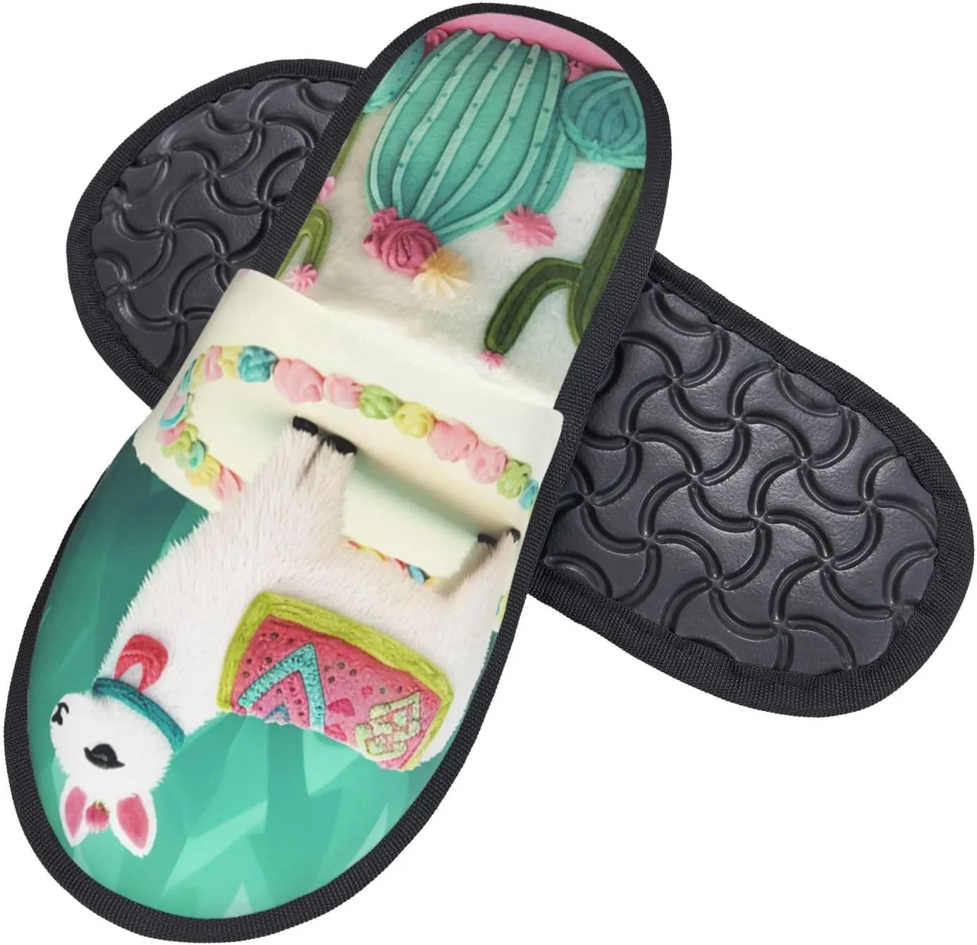 Llama Alpaca Cake Cactus Women's Fuzzy Slippers Slip-on Slipper Soft Comfy Bedroom Slippers Non-slip House Shoes