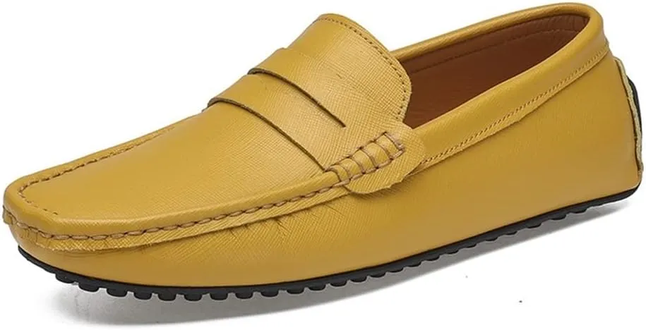 Loafer Shoes for Men Genuine Leather Stitching Details Penny Loafer Flat Heel Comfortable Flexible Driving Slip On for Any Attire