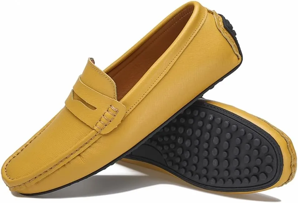 Loafer Shoes for Men Genuine Leather Stitching Details Penny Loafer Flat Heel Comfortable Flexible Driving Slip On for Any Attire