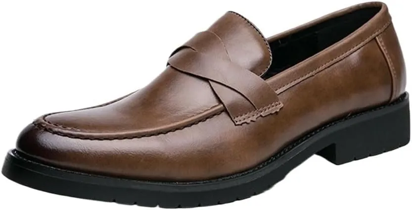 Loafers Shoes for Men Round Toe Vegan Leather Flexible Lightweight Comfortable Walking Fashion Slip-on