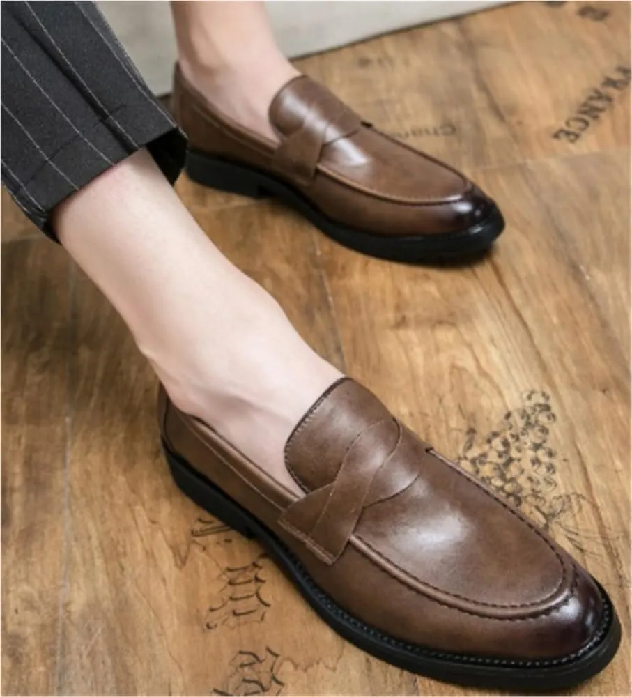 Loafers Shoes for Men Round Toe Vegan Leather Flexible Lightweight Comfortable Walking Fashion Slip-on