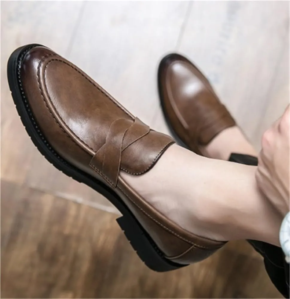 Loafers Shoes for Men Round Toe Vegan Leather Flexible Lightweight Comfortable Walking Fashion Slip-on