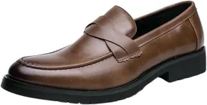 Loafers Shoes for Men Round Toe Vegan Leather Flexible Lightweight Comfortable Walking Fashion Slip-on