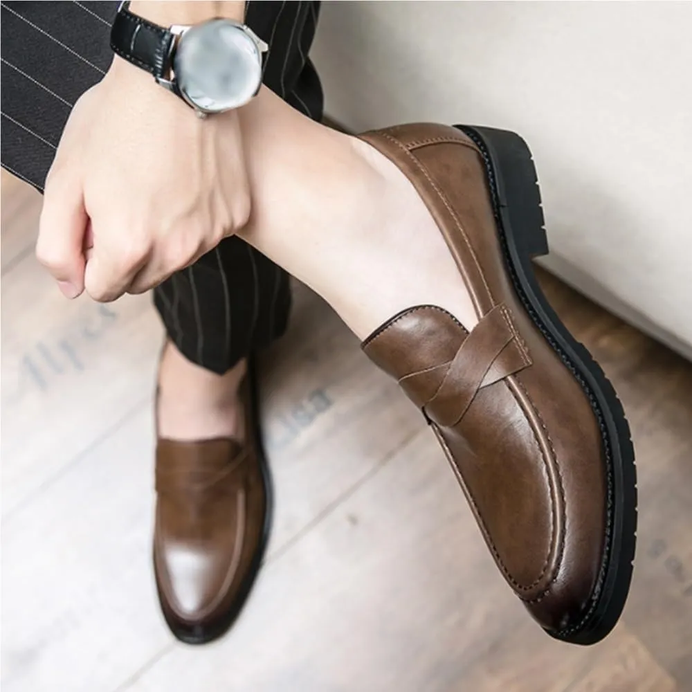 Loafers Shoes for Men Round Toe Vegan Leather Flexible Lightweight Comfortable Walking Fashion Slip-on