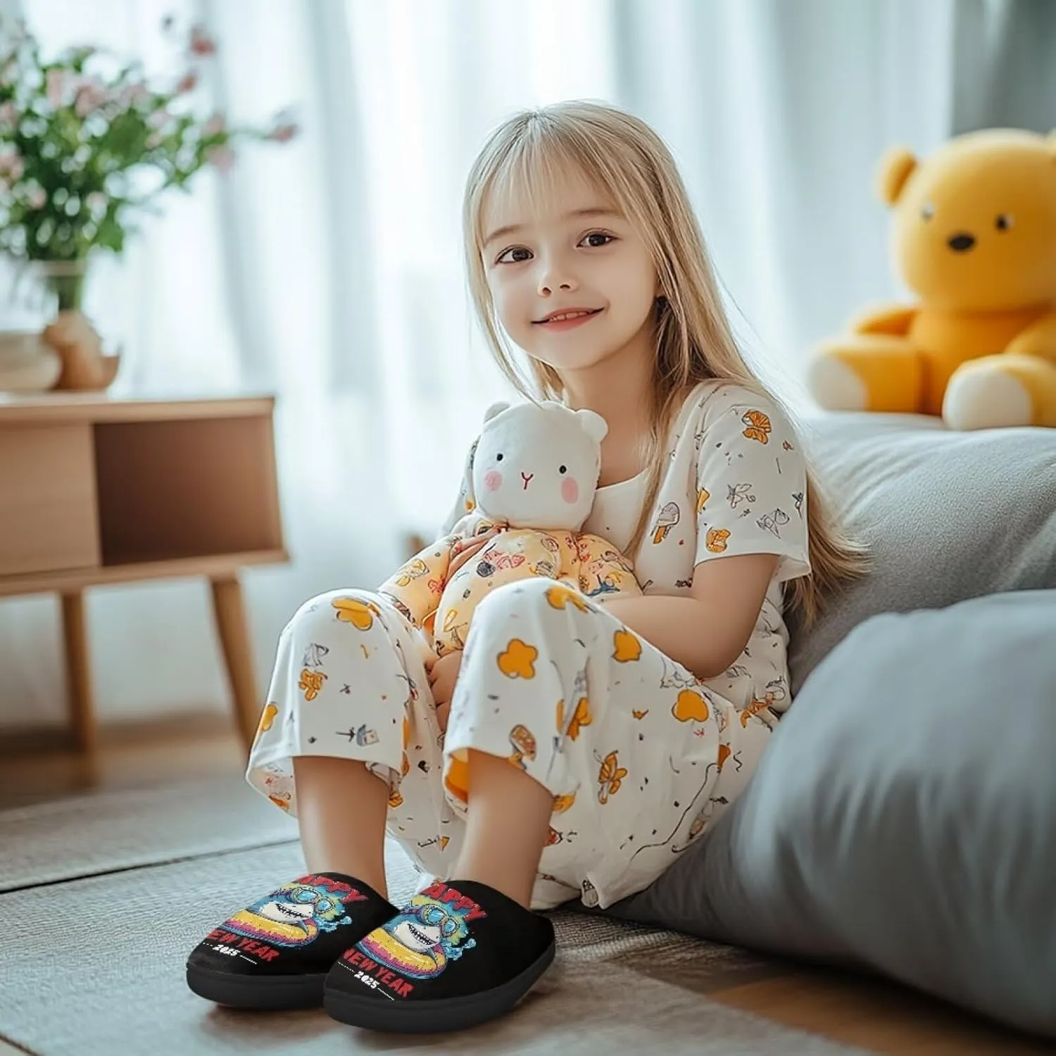 Lotusorchid Kid Bedroom Slipper Memory Foam House Slipper for Girls, Non Slip House Shoes for Boys Warm Cozy Sleep Slipper Home Slipper Indoor Outdoor