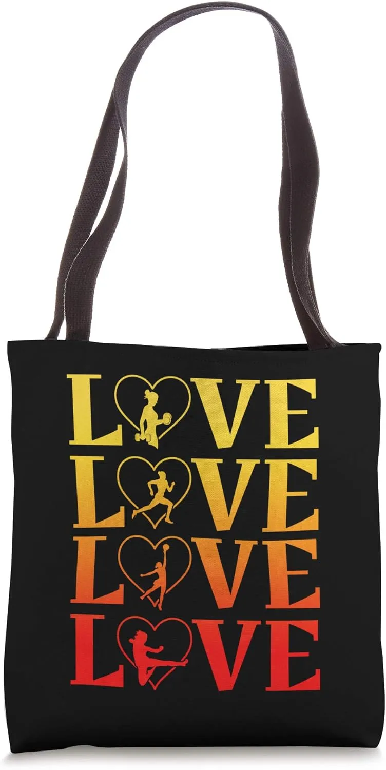 Love weightlifting love running love volleyball love karate Tote Bag