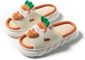 Lovely Rabbit Slippers Cow Linen Slippers, Animal slippers Summer Cotton Linen Couple Home Shoes Indoor Outdoor