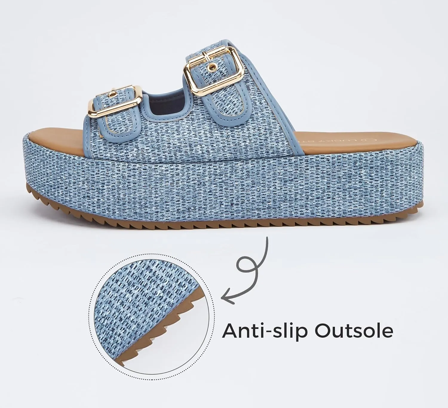 LUCKY STEP Women's Platform Slide Sandals Braided Adjustable Strap Flat Open Toe Summer Casual Shoes Beach Outdoor Wedge Woven Slipper