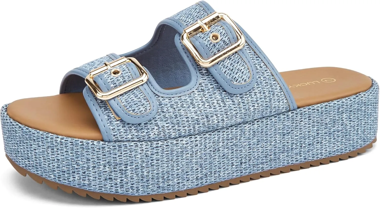 LUCKY STEP Women's Platform Slide Sandals Braided Adjustable Strap Flat Open Toe Summer Casual Shoes Beach Outdoor Wedge Woven Slipper