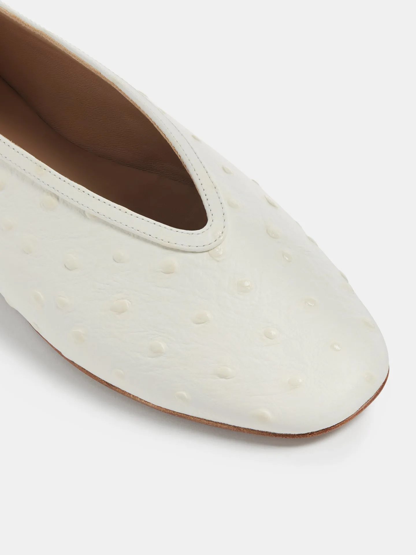 Luna Slipper / Ivory Leather Ostrich Effect