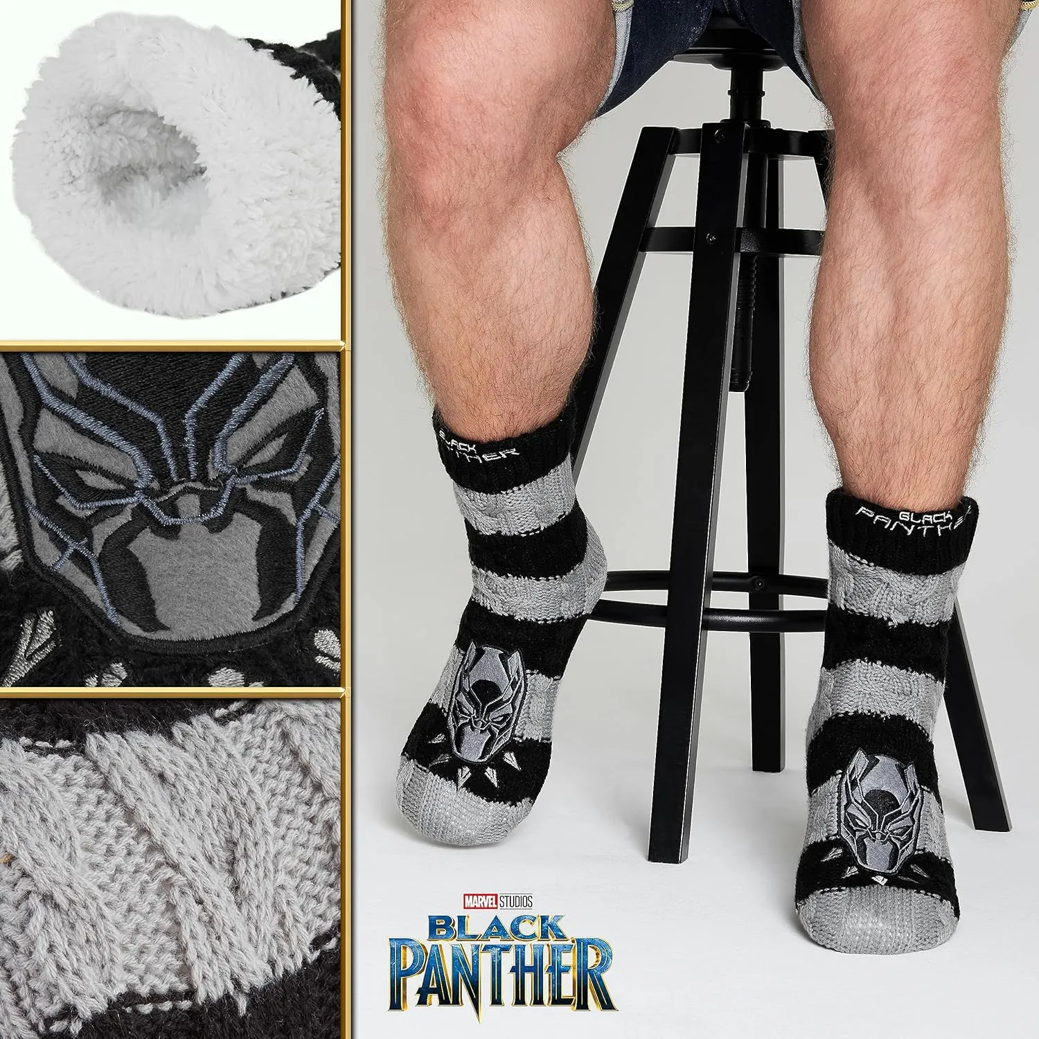 Marvel Fluffy Socks, Mens Slipper Socks, Black Panther Thor Warm Knitted Socks