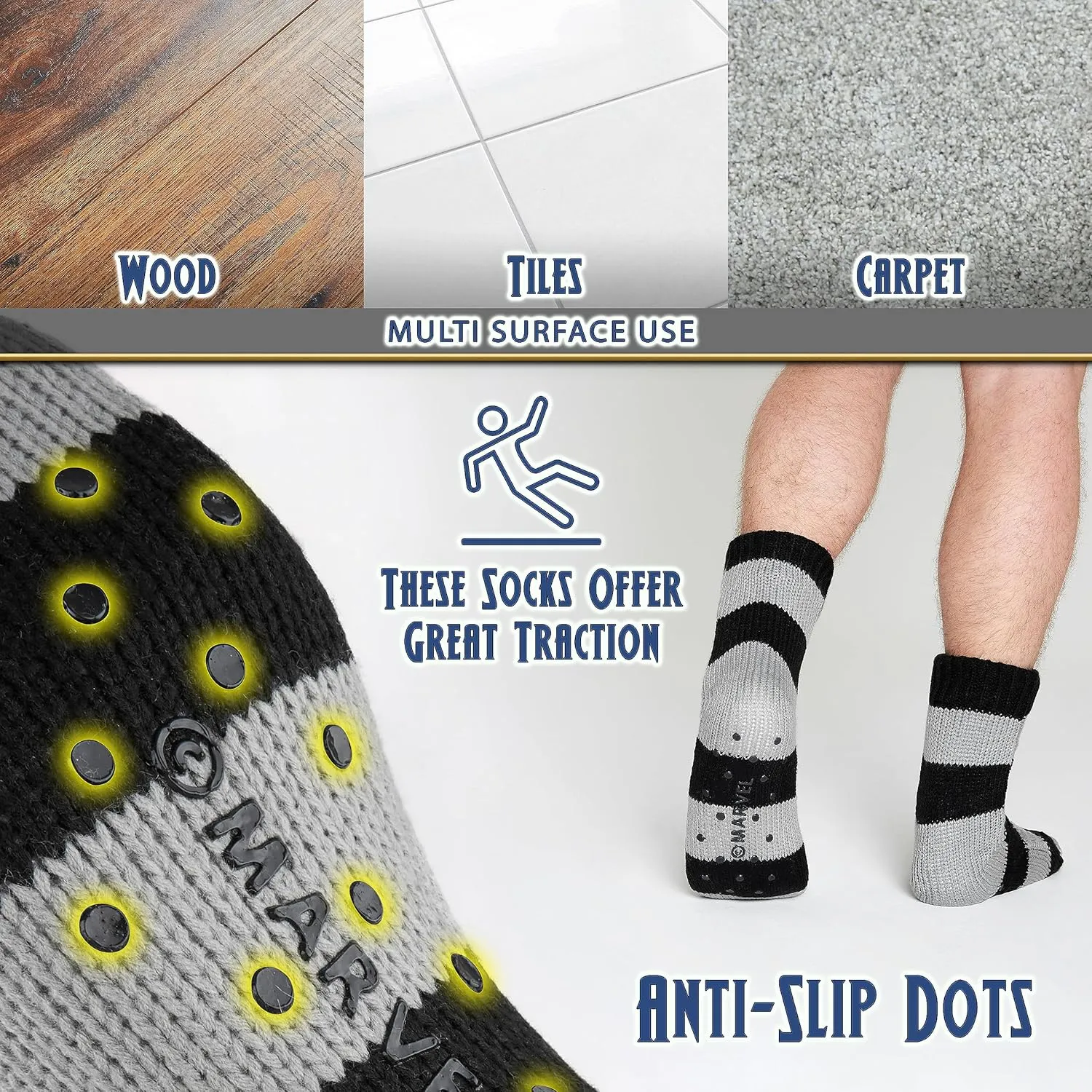 Marvel Fluffy Socks, Mens Slipper Socks, Black Panther Thor Warm Knitted Socks