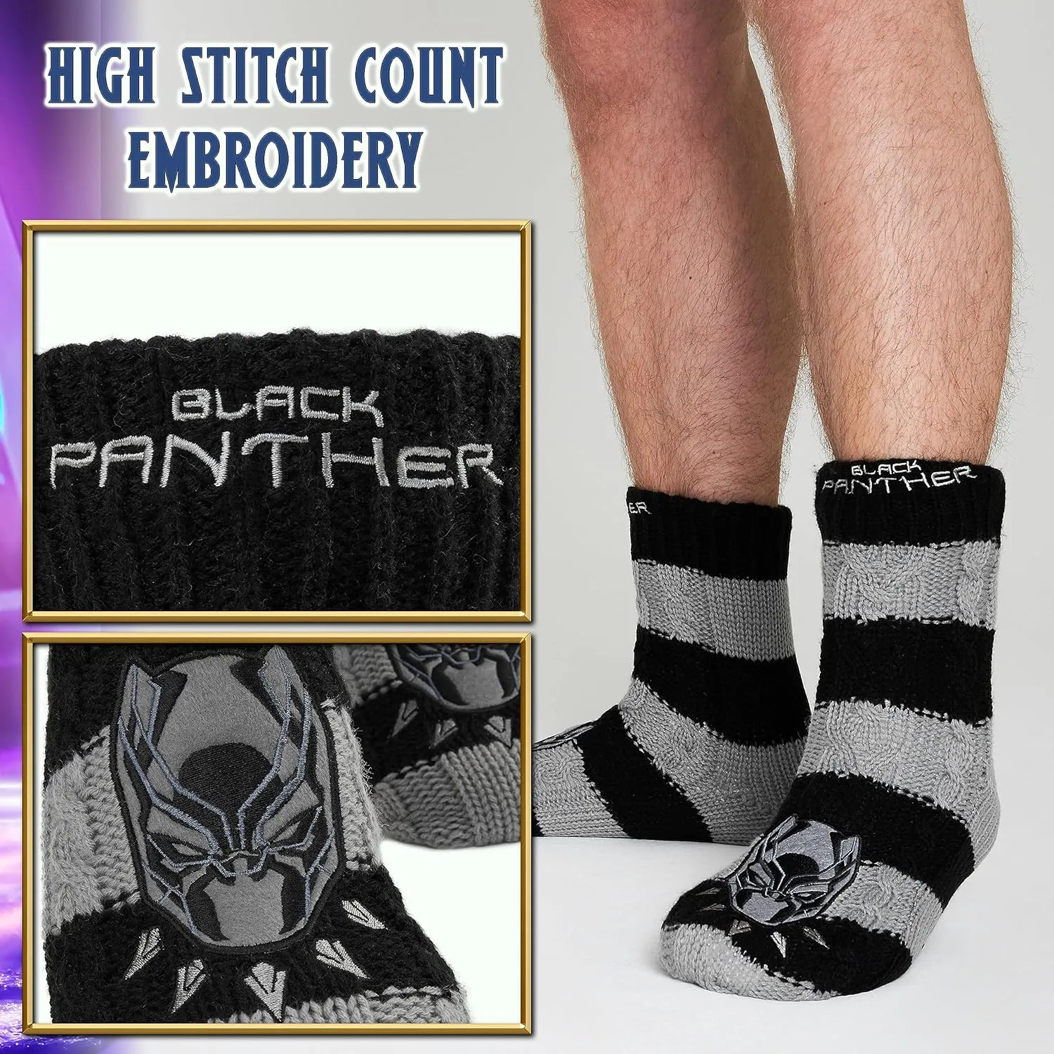 Marvel Fluffy Socks, Mens Slipper Socks, Black Panther Thor Warm Knitted Socks