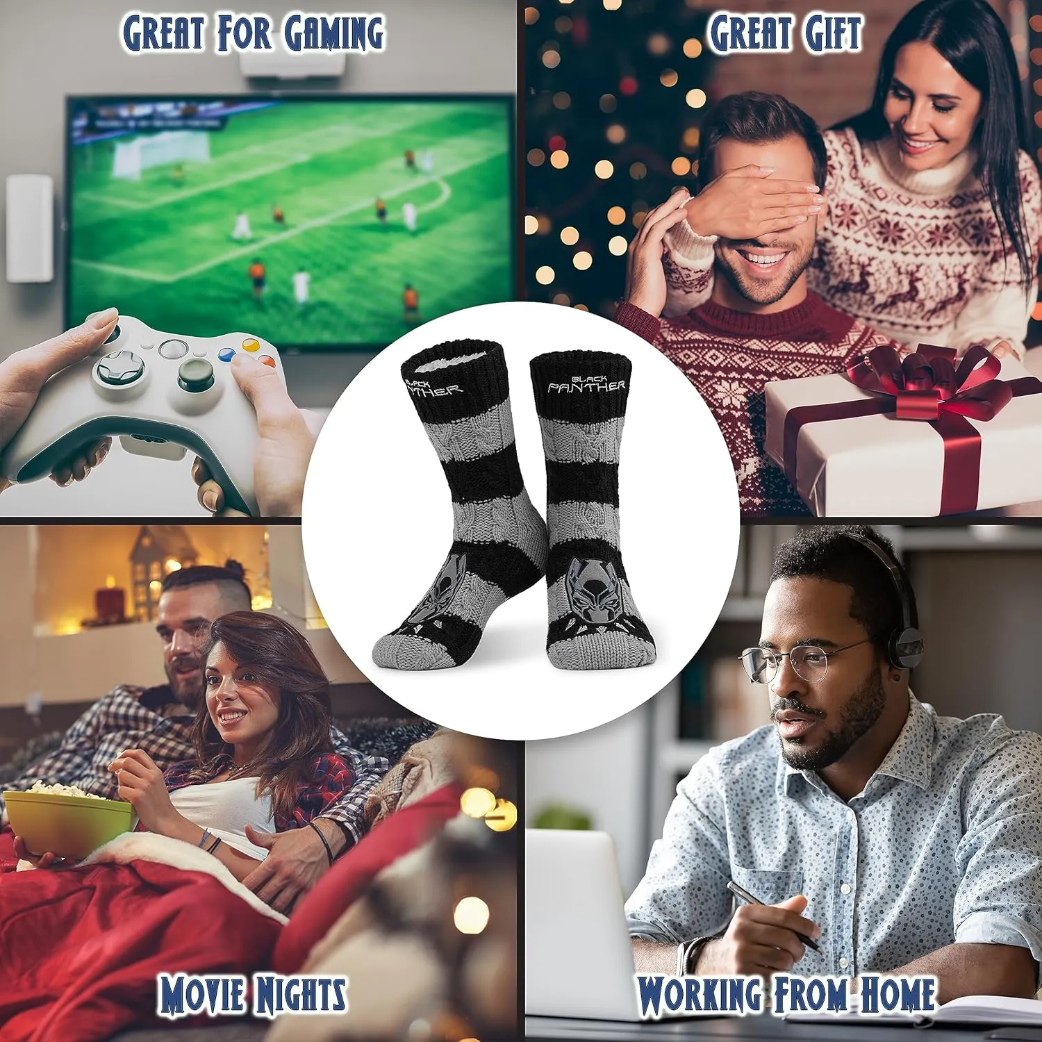 Marvel Fluffy Socks, Mens Slipper Socks, Black Panther Thor Warm Knitted Socks
