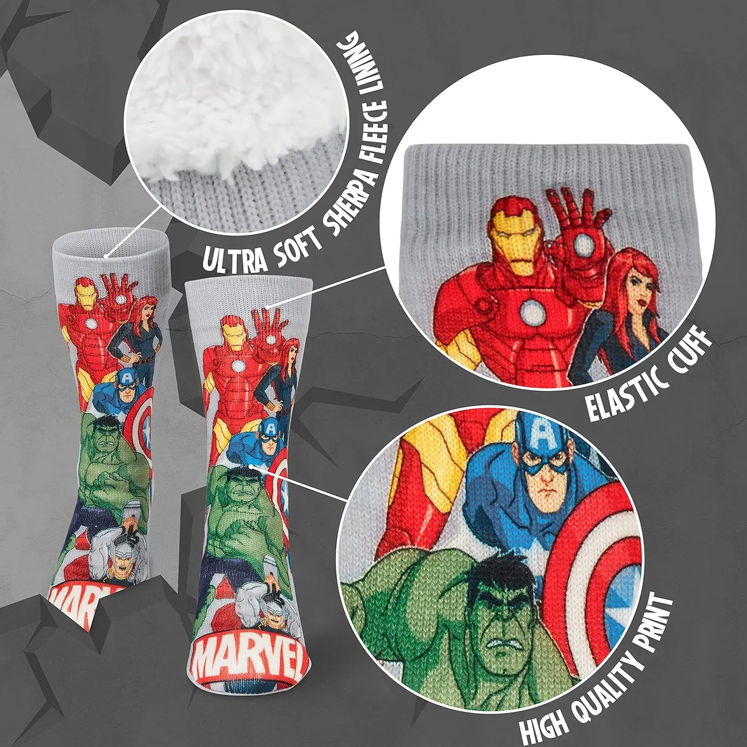 Marvel Fluffy Socks, Mens Slipper Socks, Black Panther Thor Warm Knitted Socks