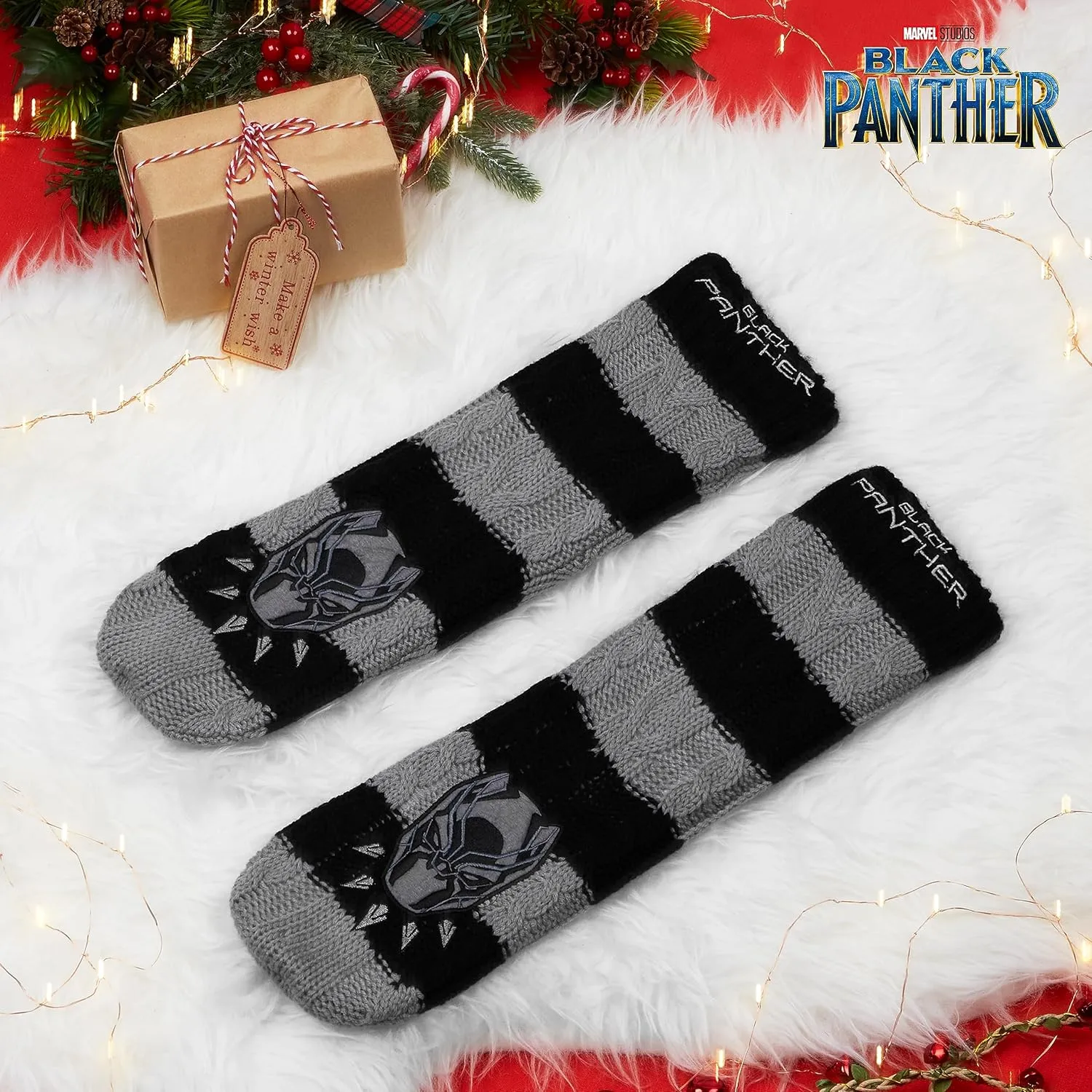 Marvel Fluffy Socks, Mens Slipper Socks, Black Panther Thor Warm Knitted Socks